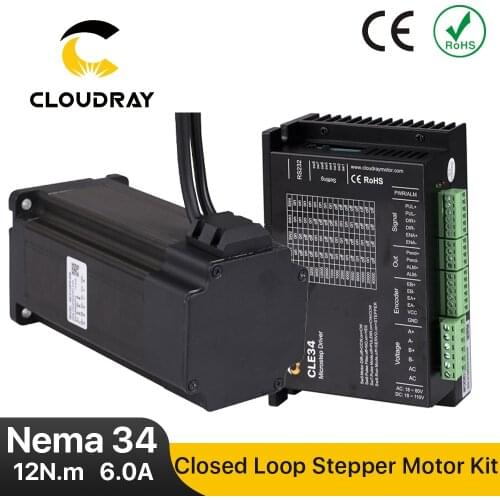 Cloudray Nema 34 Closed Stepper Motor Kit With Encoder 12N.m Closed Loop Stepper Motor Easy Servo Driver With 1.5m Free cable