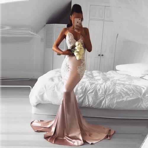 New arrival prom party evening dresses vestido de noiva sereia gown robe de soiree elegant frock luxury sexy mermaid V-neck lace