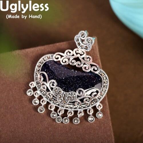 Uglyless Eastern Beauty Heart-shape Chalcedony Pendants for Women Marcasite Tassels Necklaces NO Chains 925 Thai Silver Jewelry