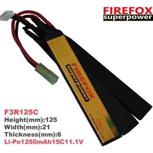 1pcs 100% Orginal FireFox 11.1V 1250mAh 15C Li-Po Polymer 3 cell Battery AEG Airsoft Battery F3R125C Drop shipping