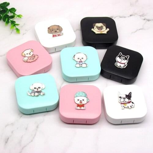 10 pc/lot cartoon dog contact lens case / companion eyeglasses plastic box / contact lens care box /storage box
