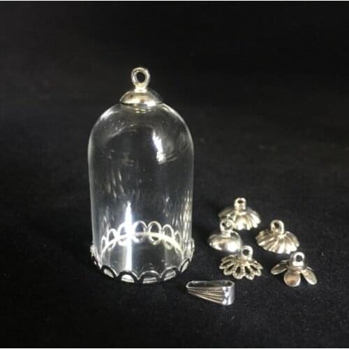 100sets/lot 30*20mm tube silver color lace tray findings set oil vials glass bottle pendant crystal women necklace handmade gift