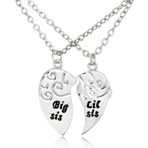 2Pc/Set Big Little Sis Sister Love Fashion Heart Necklace Pendant Necklace Gift Silver Plated Women Femme Girl Necklaces Collier