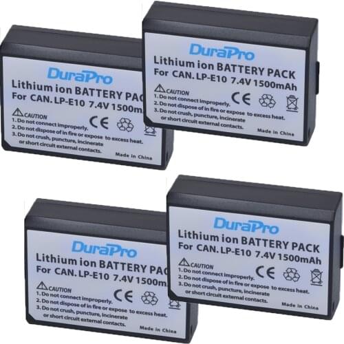 4pc 7.4V 1500mAh LP-E10 LP E10 Rechargeable Li-ion Battery For Canon 1100D 1200D Kiss X50 X70 Rebel T3 T5 Camera