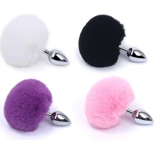 Butt Plug Anal Toy with Crystal Jewelry Smooth Touch Stainless Steel Bunny Tail Anal Plug Anal Sex Toys for Woman Men Gay