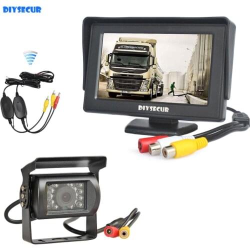 DIYSECUR Wireless 4.3" Car Monitor + Waterproof Rear View Backup Camera Parking Assistance for Trucks Caravans Bus Motorhome
