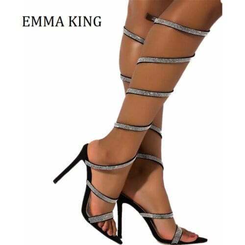 Around Legs Diamond Women Sandals High Heels Shoes Women Sandals Point Toe Sexy Female Ladies Shoes Woman Party Sandalias