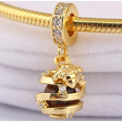 Original Gold Color Shine Sweet As Honey Wih Crystal Pendant Beads Fit 925 Sterling Silver Charm Bracelet Diy Jewelry