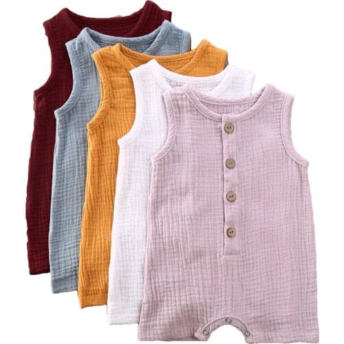 New Summer Baby Girls Botton Playsuits Clothes Cotton Infant Kids Sleeveless Bodysuits Sunsuits Outfits