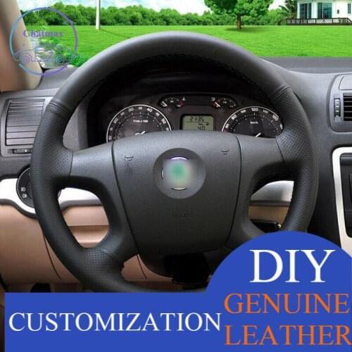For Skoda Octavia 07-2009 Hand-stitch Black leather Car Steering Wheel Covers Anti-slip fit all season comfort touching