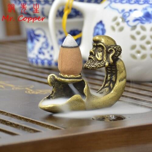 Chinese Brass Small Dharma Incense Ornament Copper Daruma Backflow Incenser Retro Sandalwood Stove Classic Buddha Incense Burner