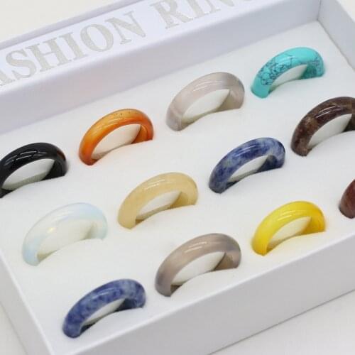 6mm Mix Color Natural Stone Rings Suit Fashion 12pcs Rings Match Exquisite Gift Box Fit Women DIY Jewerly Necklace