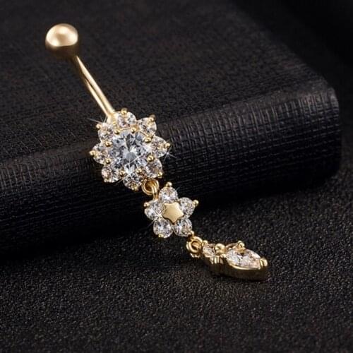 Crystal Belly Button Ring Barbell Dangle Pendant Body Piercing Nombril Ombligo Belly Button Buckle Mens Womens Body Jewelry