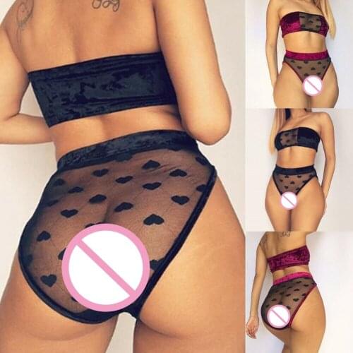 Women Sexy Sissy Lingerie Lace Patchwork Heart Push Up Top Bra High Waist Shorts Underwear Set