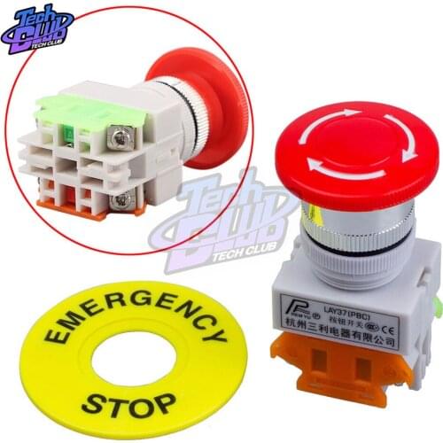 AC 660V 10A Red Mushroom Cap 1NO 1NC DPST Emergency Stop Push Button Switch Switch Equipment Lift Elevator Latching Self Lock