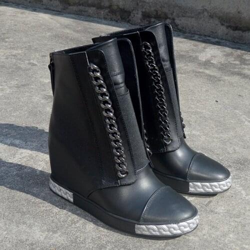 Brand Boots Autumn Shoes Height Increasing Fashion Casual Platform Shoes Breathable Lace Up Hidden Wedges Sneakers For Women