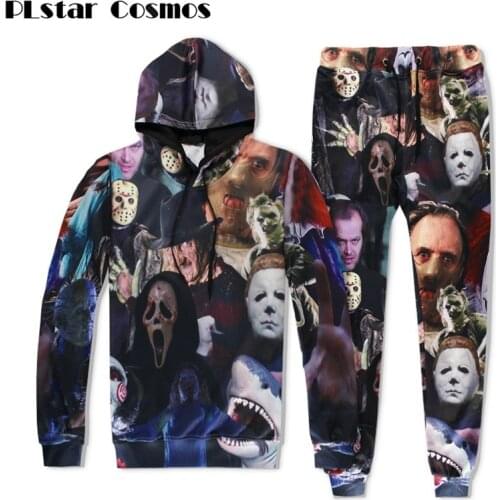 PLstar Cosmos Men/Women Hoodies Horror Movie Killers/Halloween Devil/Shark/Zombie 3D Print Hip Hop hoodie+Joggers pants Set