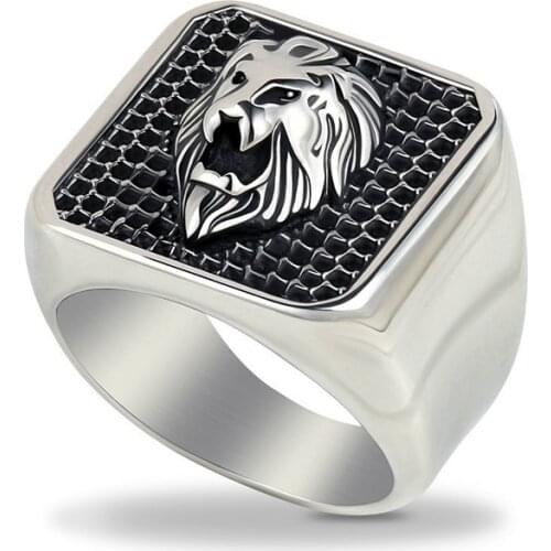 Vintage Lion Head Rock Punk Rings For Mens Hip Hop Party Simple Silver Color Stainless Steel Rings Jewelry Gift