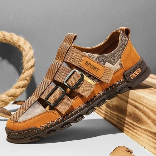 2021New Mens Sandals High Quality Leather Stitching Summer Men Shoes Beach Sandals Fashion Outdoor Casual Sneakers Size 38-48