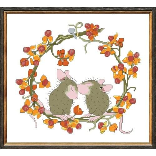Autumn wreath cross stitch kit mice lover 18ct 14ct 11ct unprint canvas cotton thread counted needlework thread embroidery