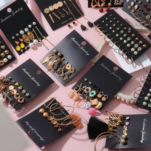 Womens Earrings Set Pearl Earrings For Women Bohemian Fashion Jewelry 2020 Trend Geometric Crystal Heart Stud Earrings