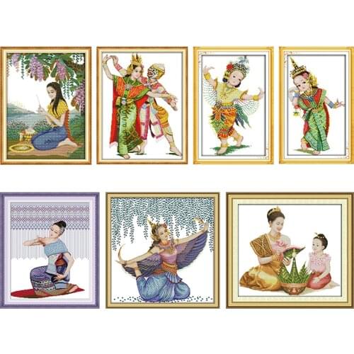 Cross Stitch Kits Thailand Dance Stamped Fabrics Patterns 11CT 14CT Printed Counted Decoration Crafts Embroidery Needlework Sets