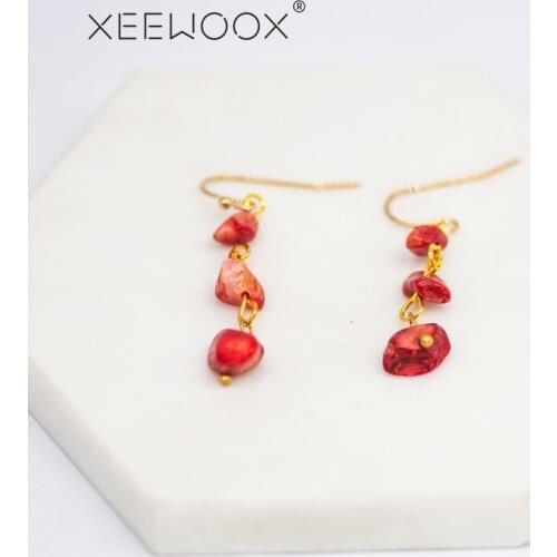 XEEWOOX 2020 New Women Colorful Earrings Crystal Natural Stone Jewelry Big Bohemia Boho Loop Earrings Girls Party Gift