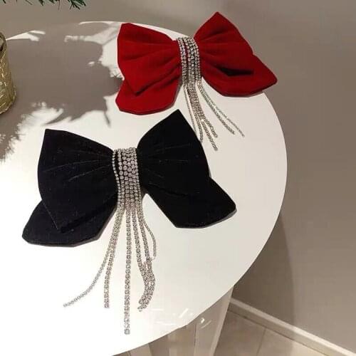 Oaoleer Retro Fabric Velvet Bow Hairpin Large Bow Hair Clip Pin Jewelry for Women Crystal Rhinestone Headpiece Hair Accessories