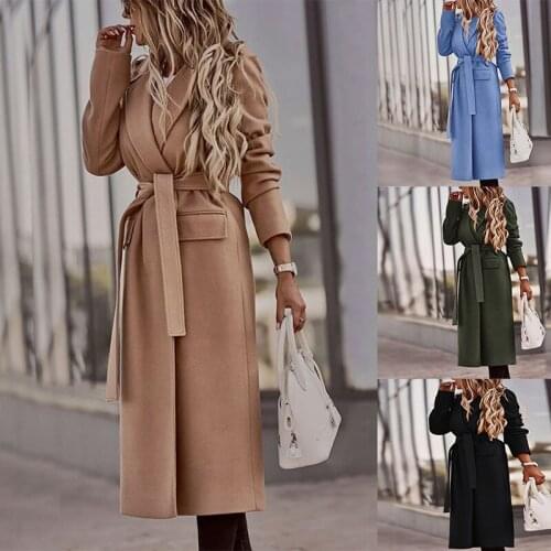 Womens new woolen coat autumn and winter lapel long slim slimming coat