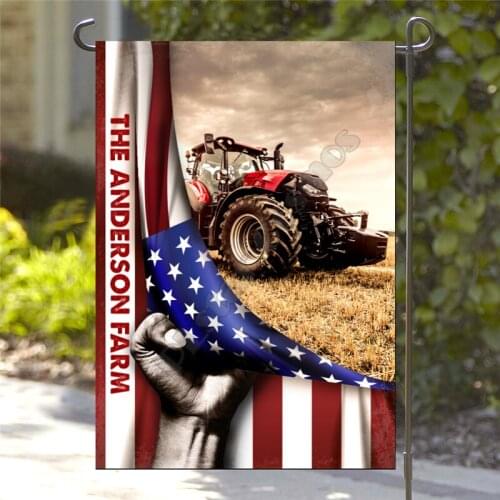 Personalize Patriotic Farmer Tractor Family Flag 3D Printed Garden Flags Hanging House Flag Decoration Double-sided Printing 02