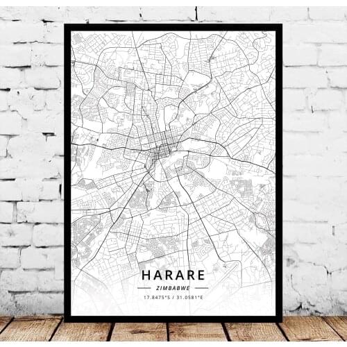 Harare Zimbabwe Map Poster