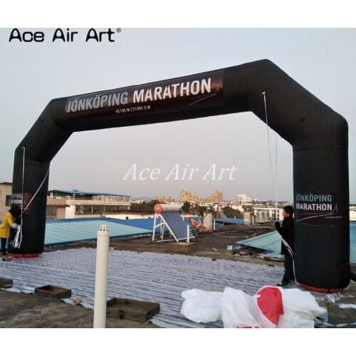 Full black 9m W x 4.5m H Sport archway inflatable arch with 6 logos and removable START FINISH Banner For marathon