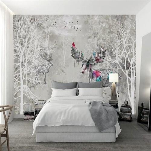 Custom 3d wallpaper wall murals 3d wallpaper retro elk forest abstract pattern watercolor forest background wall home decor