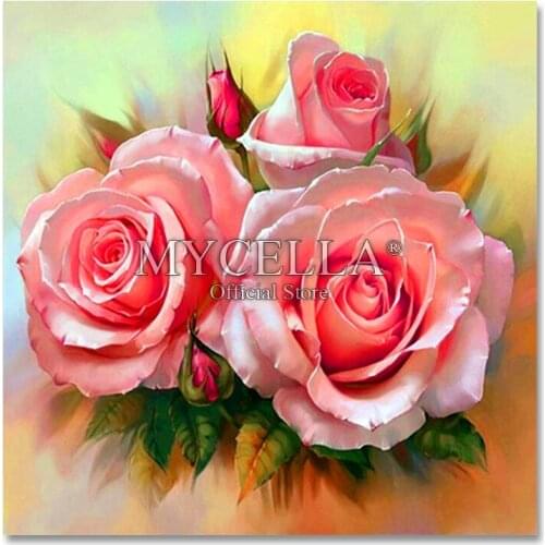 Rose,Diamond Embroidery,Pink Flowers Painting,Full Needlework,Cross Stitch,Kits,5d Diy Diamond Painting
