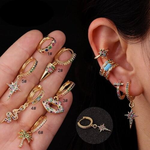 1Piece Rainbow Cz Cartilage Drop Earrings for Women Bohemia Multicolor Crystal Ear Helix Cartilage Lobe Piercing Earring Jewelry