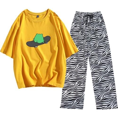 Cute Harajuku T Shirts Frog on Skateboard Shirt Joggers Cotton Casual Pants Trousers Half Sleeve Tees Sweat Girls Unisex Clothes