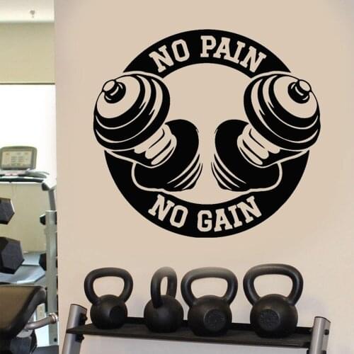 Gym Wall Decals No Pain No Gain Window Sticker Weights Fitness Exercise Wall Art Mural Home Gym Decor M47