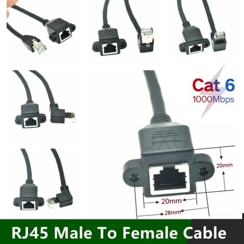 90 Degree Right Angle Cat6 Ethernet Extension Cable RJ45 Cat6 Male to Female Screw Panel Mount holes Ethernet Lan Network Cable
