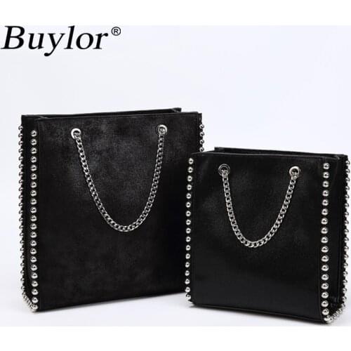 Buylor Vintage Tote Bag Large Capacity Retro Chains Rivet Shoulder Bag Fashion Luxury Pu Leather Handbags Lady Designer Purses