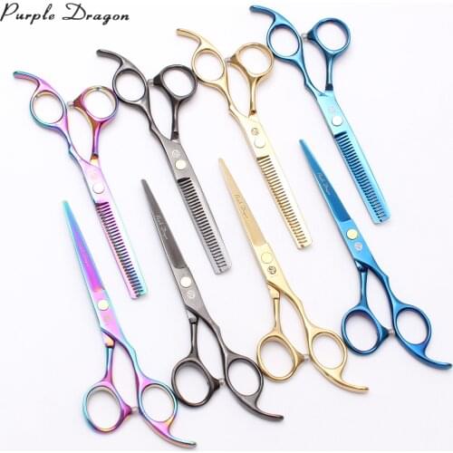 Z1005 5.5'' Purple Dragon Japan Steel Apprentice Styling Tools Human Hair Scissors Hairdressing Cutting Shears Thinning Scissors