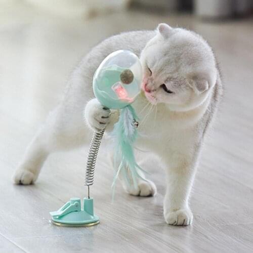Funny Tumbler Swinging Spring Ball Flash Teasing Toy with Bell Feather Cat Pet Toy