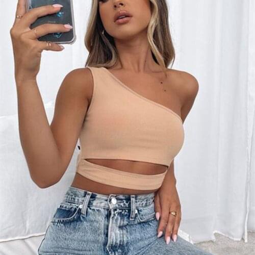 BKLD Summer Clothes For Women 2021 New Harajuku Tank Top One Shoulder Hollow Out Solid Color Crop Top Sexy Party Club Outfits