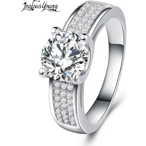 Crystal White Zircon Stone Ring Simple Round Style Female Wedding Ring Jewelry Promise Engagement Rings for Women Party Jewelry