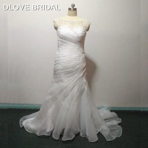 High Quality Mermaid Organza Wedding Dress Delicate Beadings Cap Sleeve Backless Pleated Bridal Gown Vestido De Noiva Real Image