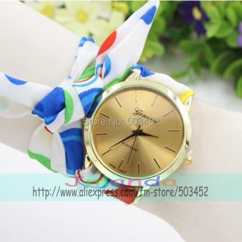 100pcs/lot Color Dot Design Ladies Watch Wrap Around Fabric Stripe Design Quartz Watch Dress Casual Watch For Women Wholesale