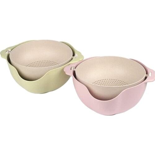 2 in 1 Kitchen Colander/Strainer Bowls,2 Pack Double Layerde Detachable Drain Basin/Basket,Fruits Cleaning