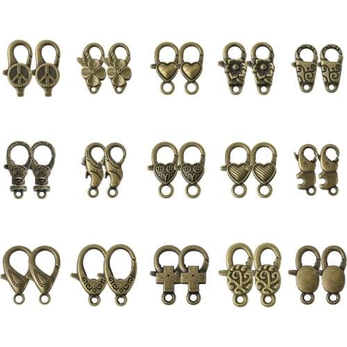 30pcs/set Tibetan Style Alloy Lobster Claw Clasps For Bracelet Necklace Chain Diy Jewelry Making Findings Antique Bronze Color