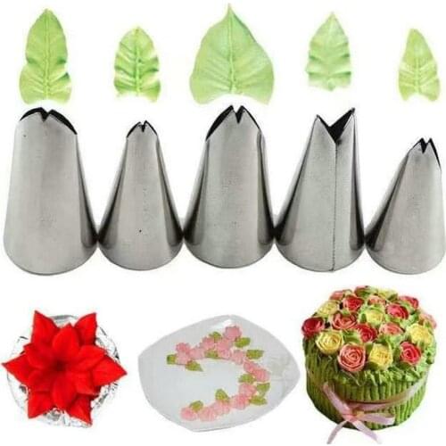 5Pcs Set Leaves Nozzles Stainless Steel Icing Piping Nozzles Tips Pastry Tips For Fondant Cake Baking Decorating Tools