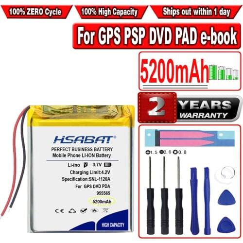 HSABAT 5200mAh 955565 Battery for Power Bank Speakers Tablet DVD