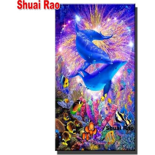 Ocean Dolphin Diamond Crystal Mosaic Diamond Embroidery Full Square/Round 5d Diy diamond painting Underwater World Home Art